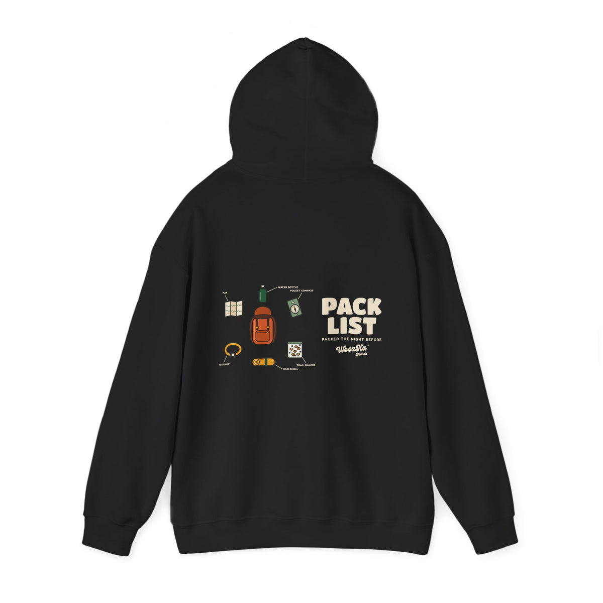 WoozKa Brands Hiking Hoodie, Backpacking Gear List Wide Back Print