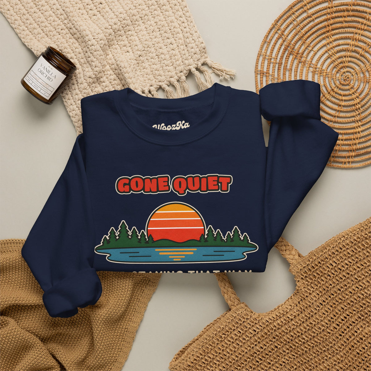 WoozKa Brands Retro Sunset Lake Sweatshirt, Nature Outdoors Front Print