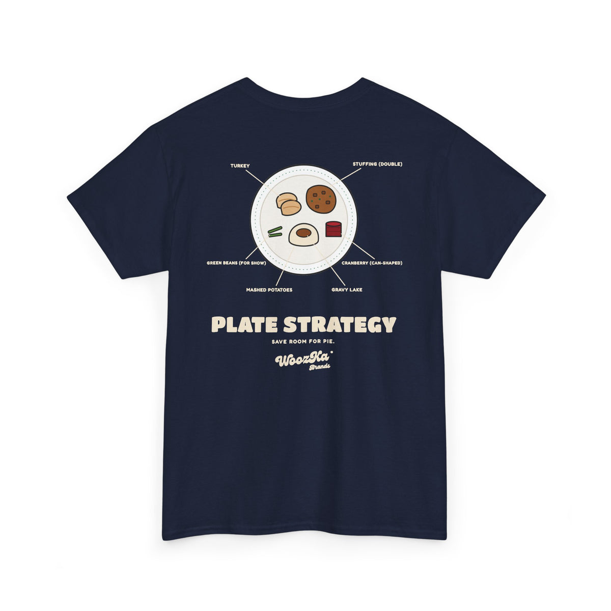 WoozKa Brands Funny Thanksgiving T-Shirt, Turkey Dinner Plate Back Print