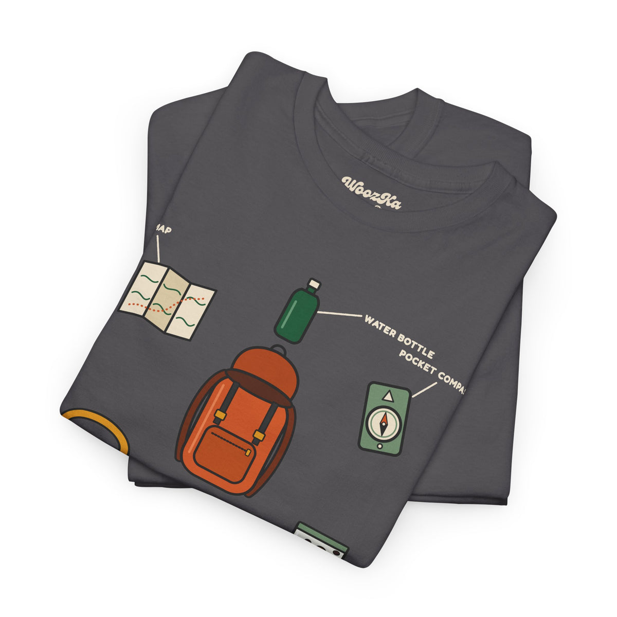 WoozKa Brands Hiking T-Shirt, Backpacking Gear List Front Print
