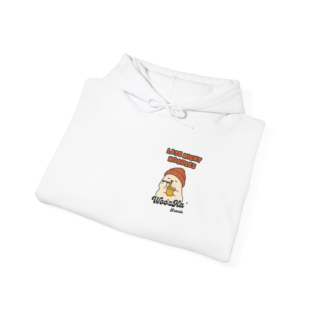 WoozKa Brands Late Night Noodles Ghost Hoodie, Wide Back Graphic