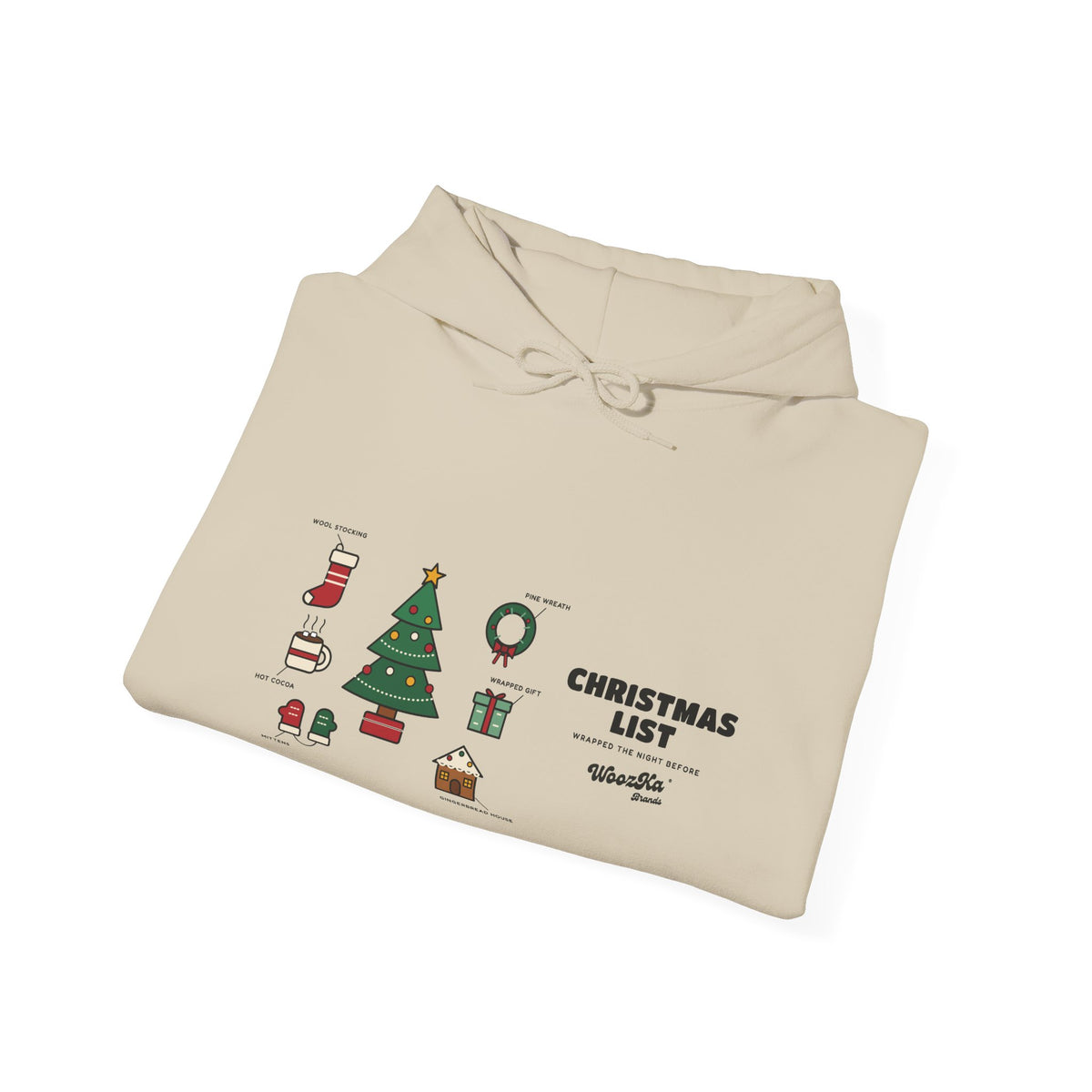 WoozKa Brands Cute Christmas Tree Hoodie, Holiday List Wide Front Print