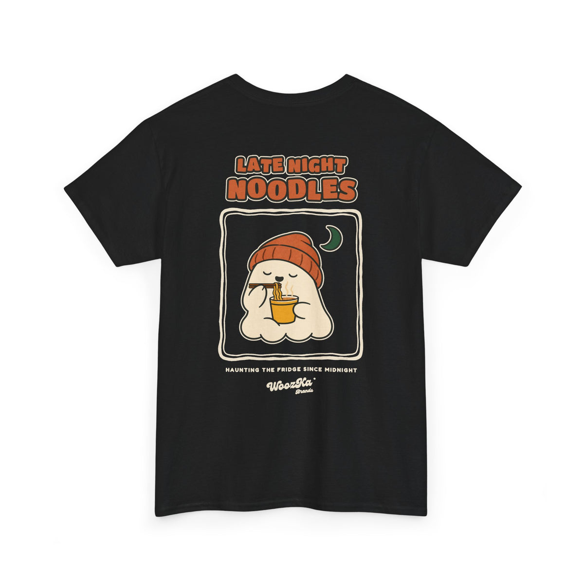 WoozKa Brands Late Night Noodles Ghost Heavy Cotton T-Shirt, Two-Sided