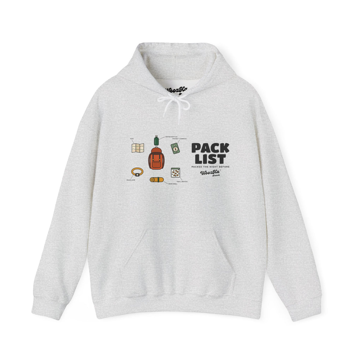 WoozKa Brands Hiking Hoodie, Backpacking Gear List Wide Front Print