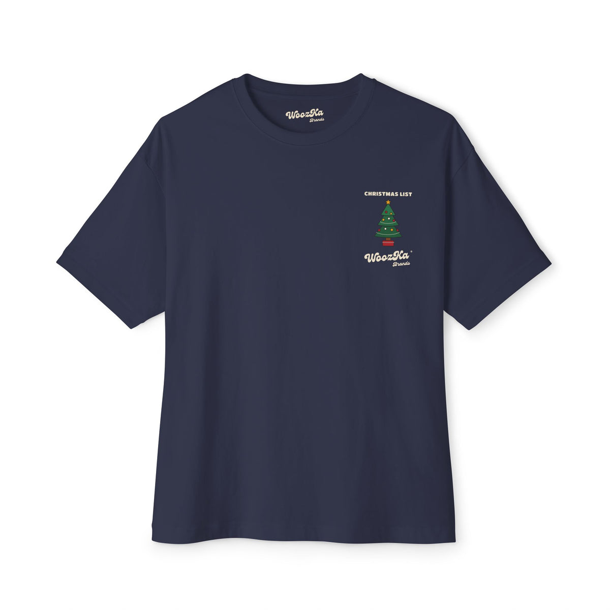 WoozKa Brands Cute Christmas Tree Oversized Tee, Holiday List Back Print