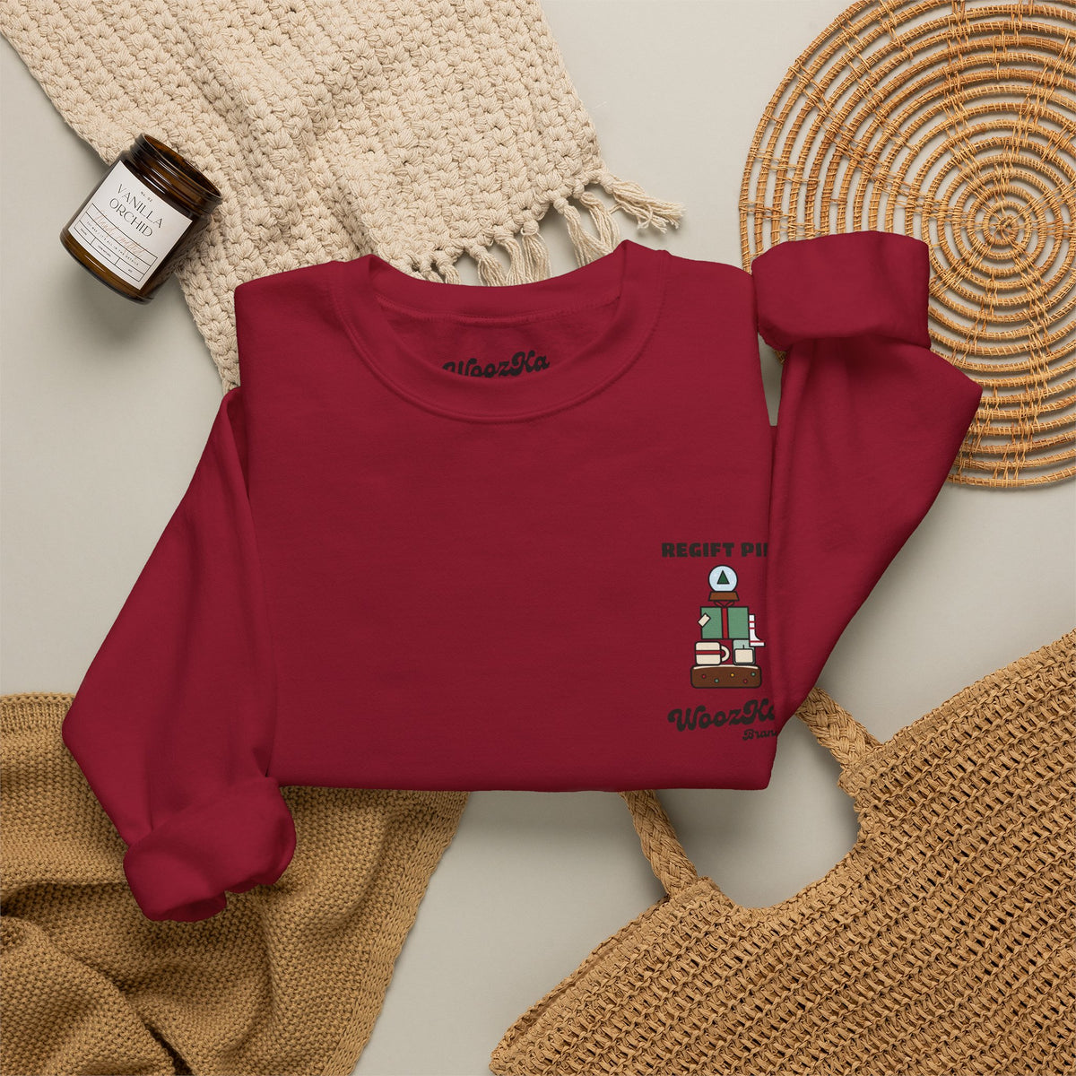 WoozKa Brands Funny Christmas Sweatshirt, Regift Office Party Back Print
