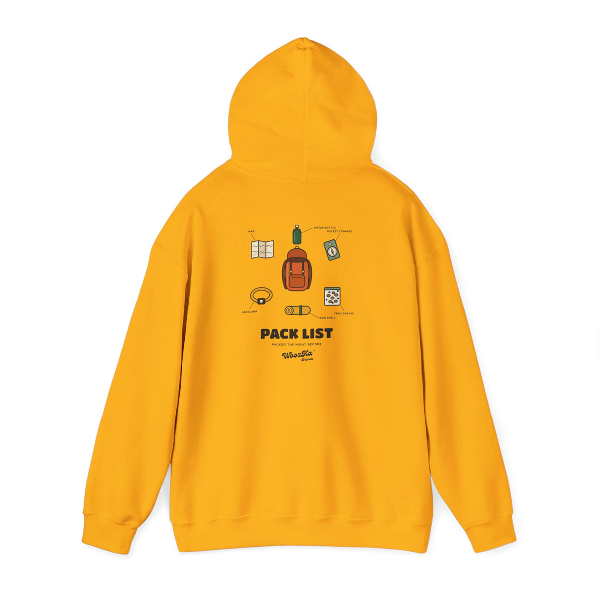 WoozKa Brands Hiking Hoodie, Backpacking Gear List Back Print