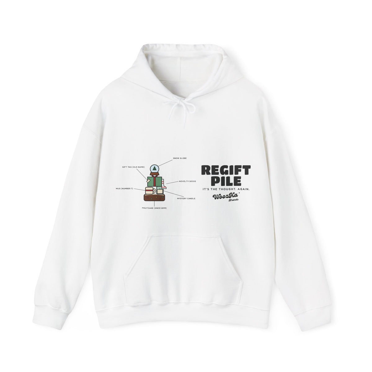 WoozKa Brands Funny Christmas Hoodie, Regift Office Party Wide Front Print