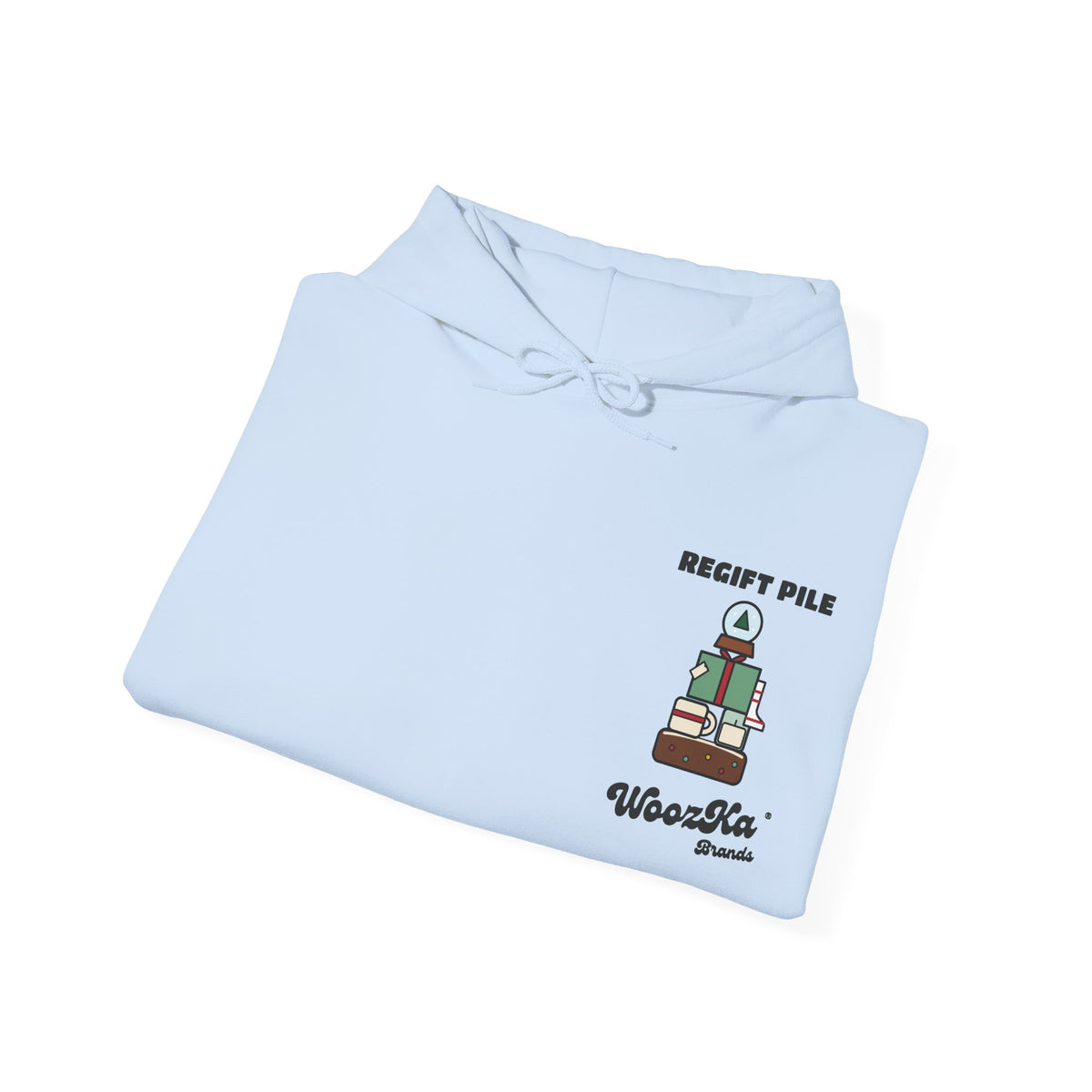 WoozKa Brands Funny Christmas Hoodie, Regift Office Party Wide Back Print