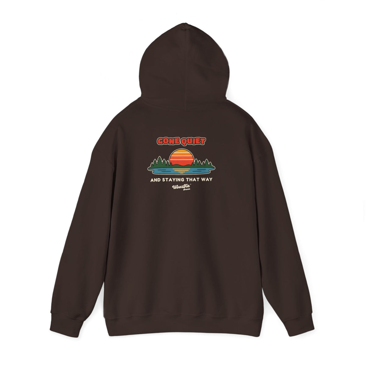 WoozKa Brands Retro Sunset Lake Hoodie, Nature Outdoors Pine Back Print