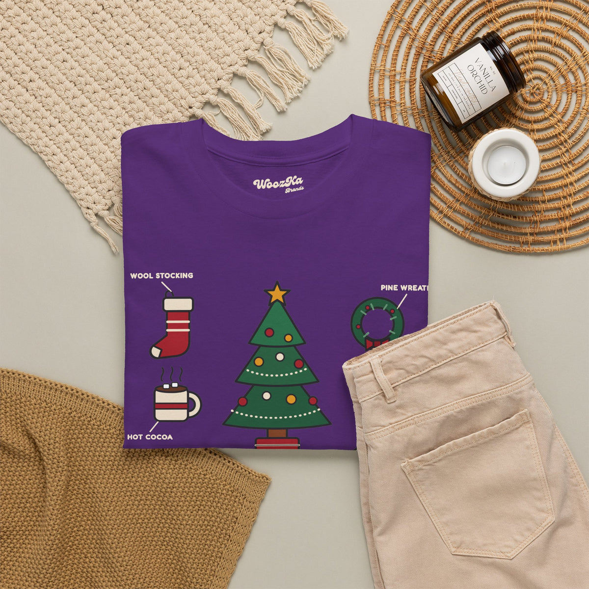 WoozKa Brands Cute Christmas Tree T-Shirt, Holiday List Front Print