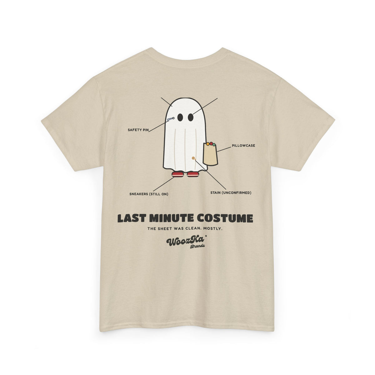 WoozKa Brands Lazy Halloween Costume T-Shirt, Funny Ghost Sheet Back Print