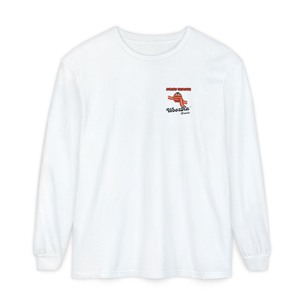WoozKa Brands Scarf Season Penguin Long Sleeve T-Shirt, Two-Sided Graphic