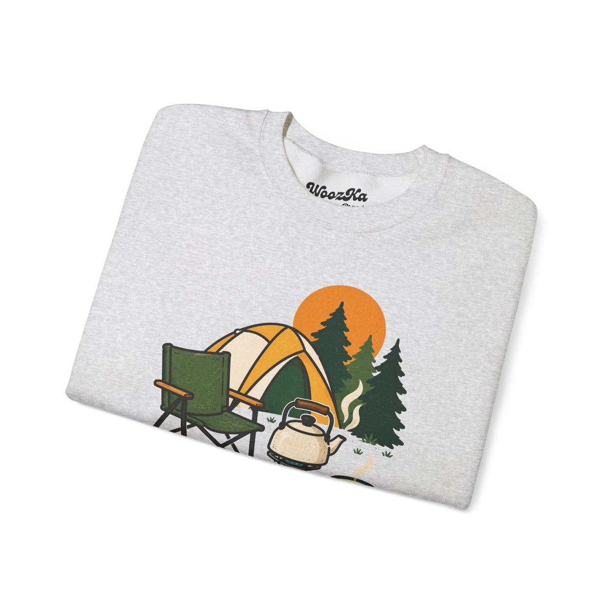 WoozKa Brands Camp Coffee Camping Crewneck Sweatshirt, Front Graphic
