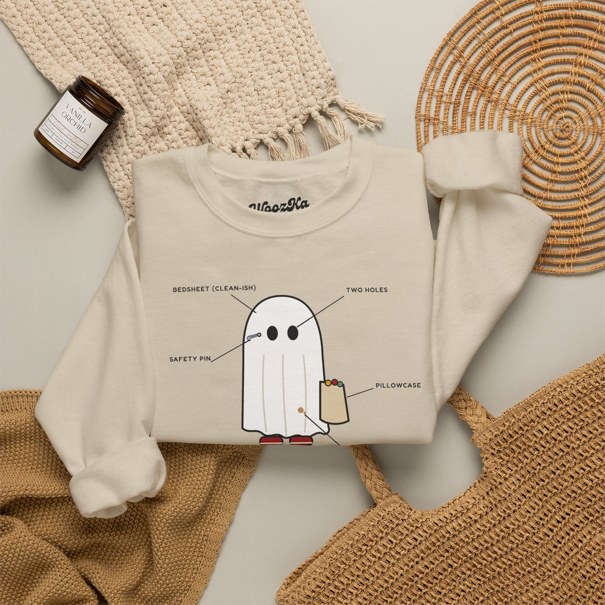 WoozKa Brands Lazy Halloween Costume Sweatshirt, Funny Ghost Front Print