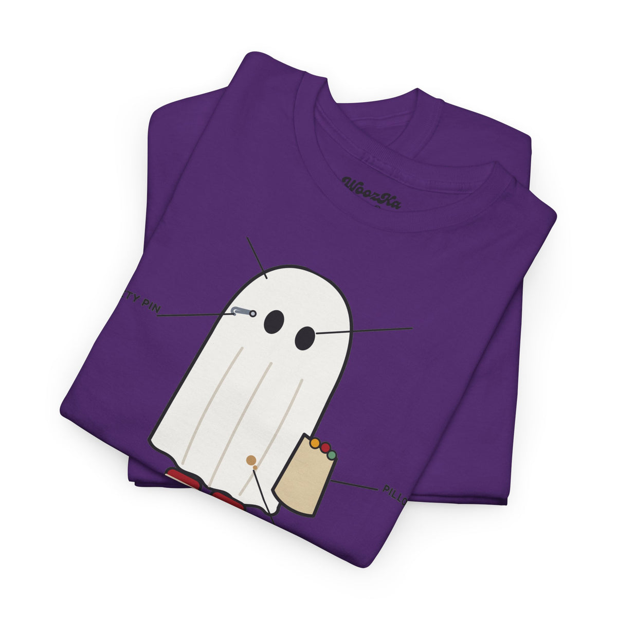 WoozKa Brands Lazy Halloween Costume T-Shirt, Funny Ghost Sheet Front Print