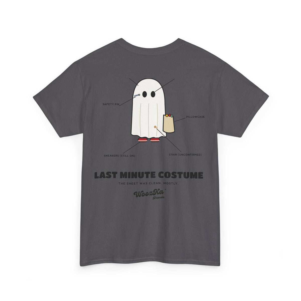 WoozKa Brands Lazy Halloween Costume T-Shirt, Funny Ghost Sheet Back Print