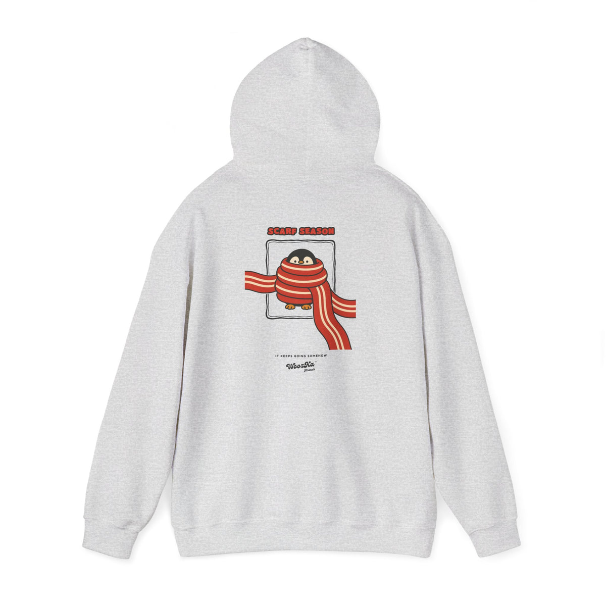 WoozKa Brands Scarf Season Penguin Hoodie, Front and Back Graphic