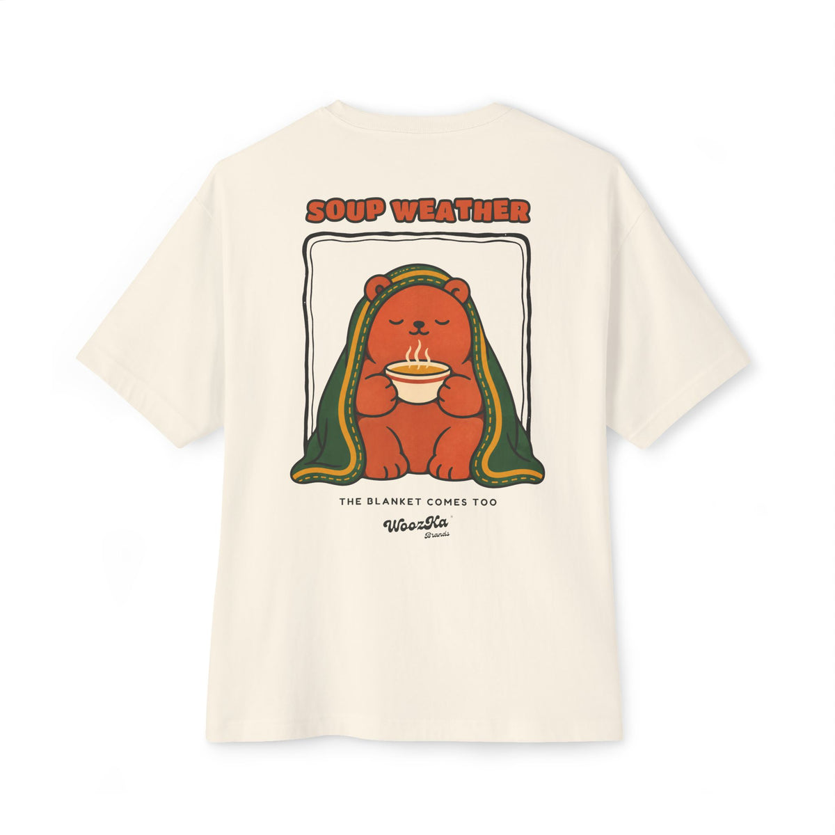 WoozKa Brands Soup Weather Bear Oversized Boxy T-Shirt, Two-Sided Graphic