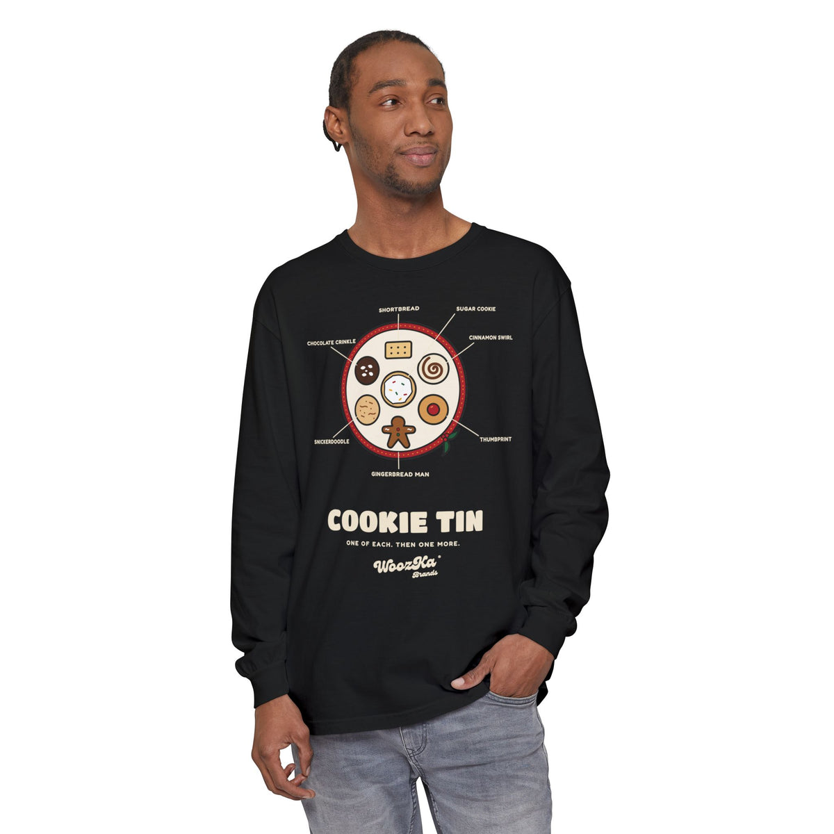WoozKa Brands Christmas Cookie Long Sleeve Tee, Holiday Baking Front Print
