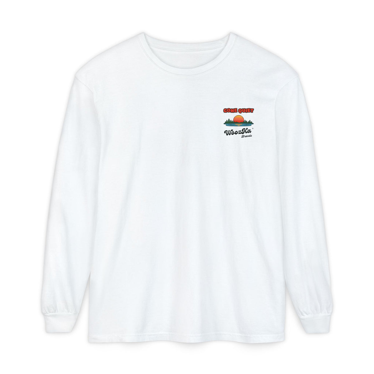 WoozKa Brands Retro Sunset Lake Long Sleeve Tee, Nature Outdoors Back Print