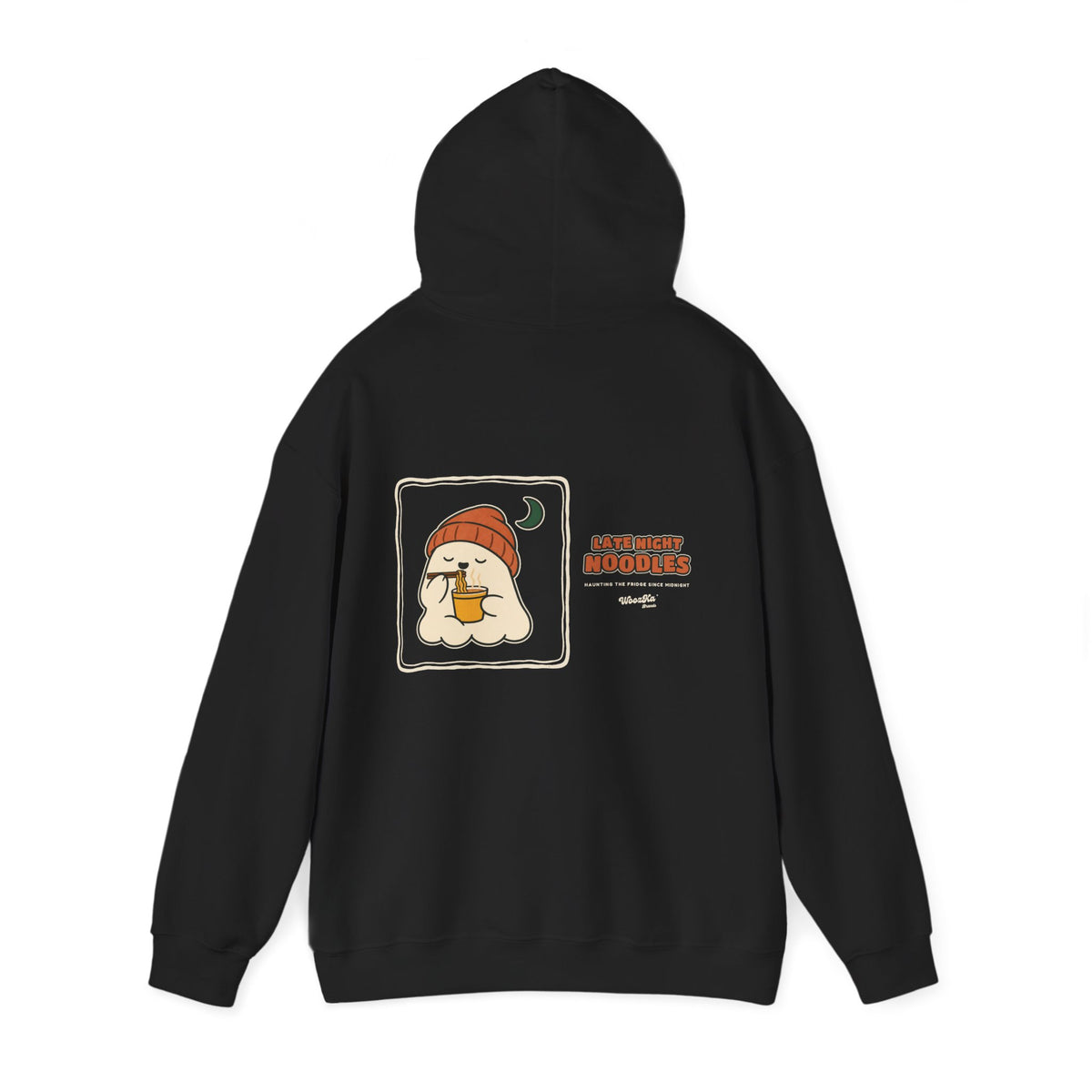 WoozKa Brands Late Night Noodles Ghost Hoodie, Wide Back Graphic