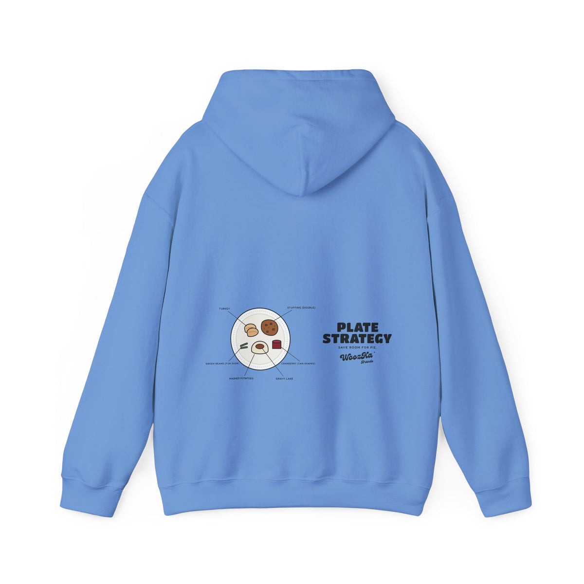 WoozKa Brands Funny Thanksgiving Hoodie, Turkey Dinner Wide Back Print