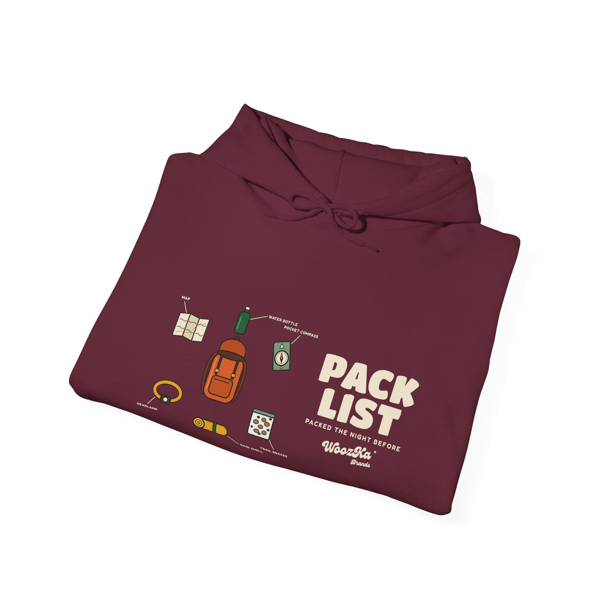 WoozKa Brands Hiking Hoodie, Backpacking Gear List Wide Front Print
