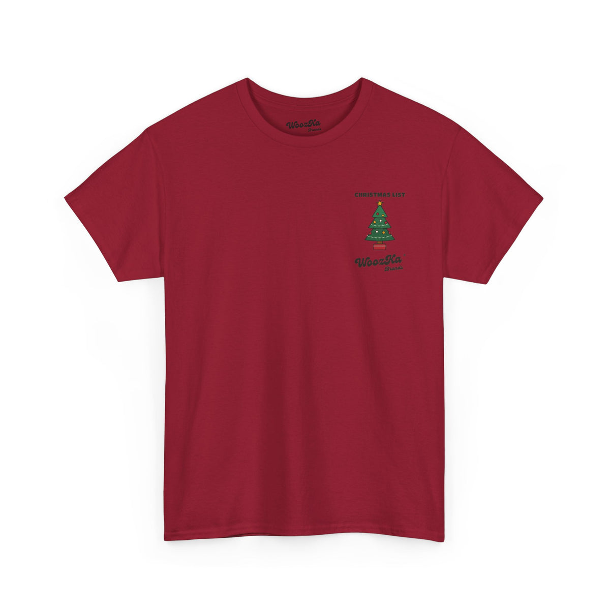WoozKa Brands Cute Christmas Tree T-Shirt, Holiday List Back Print