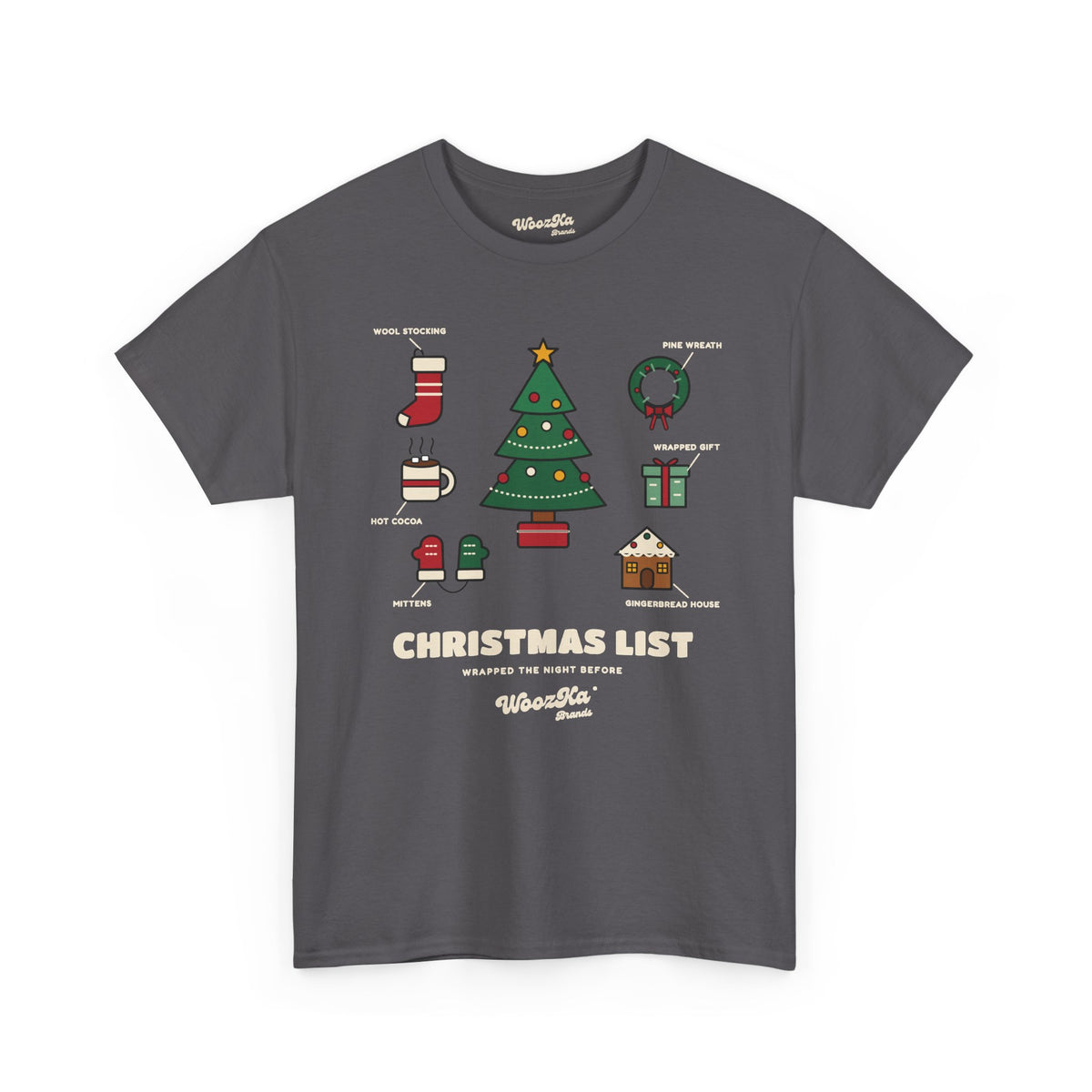 WoozKa Brands Cute Christmas Tree T-Shirt, Holiday List Front Print