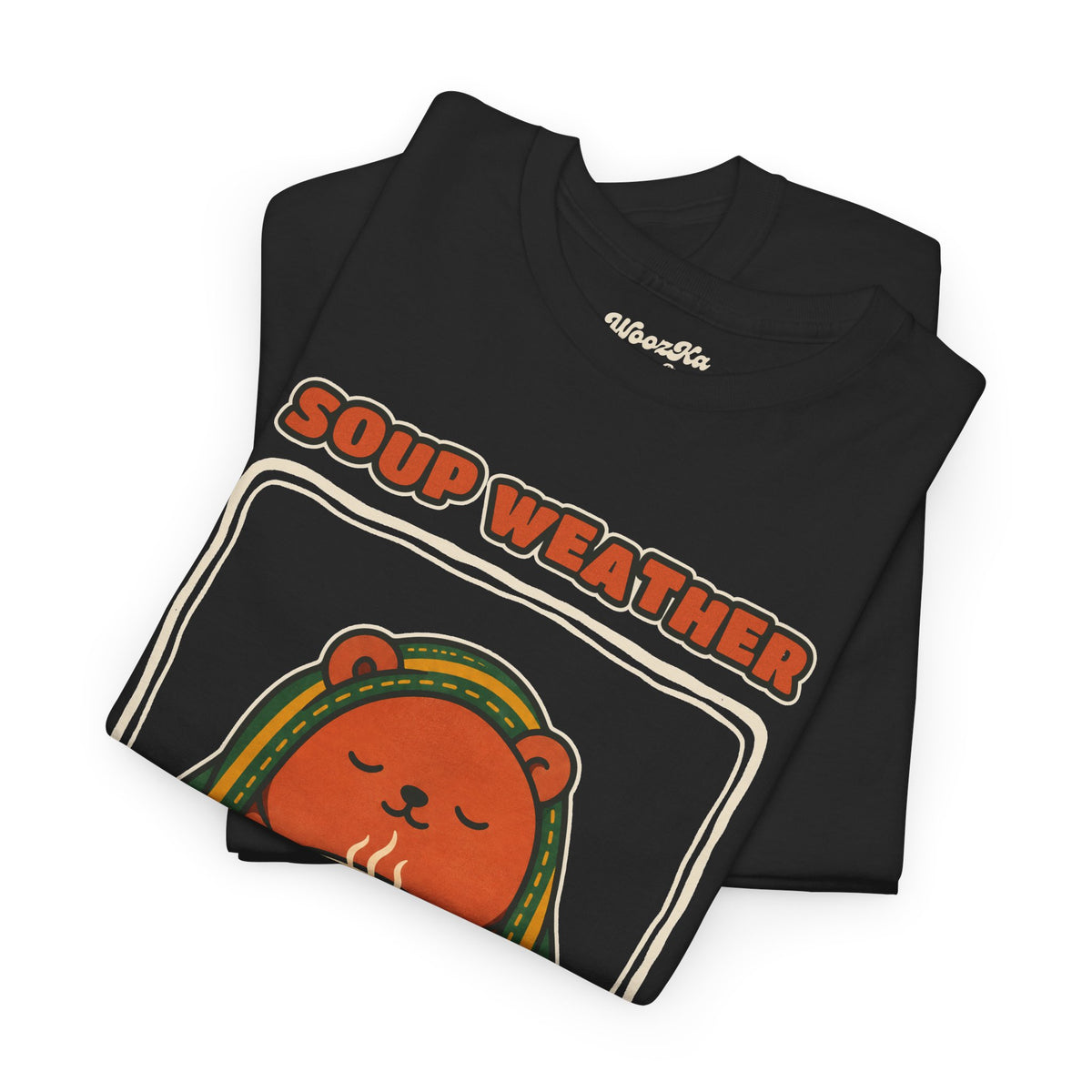 WoozKa Brands Soup Weather Bear Heavy Cotton T-Shirt, Front Graphic