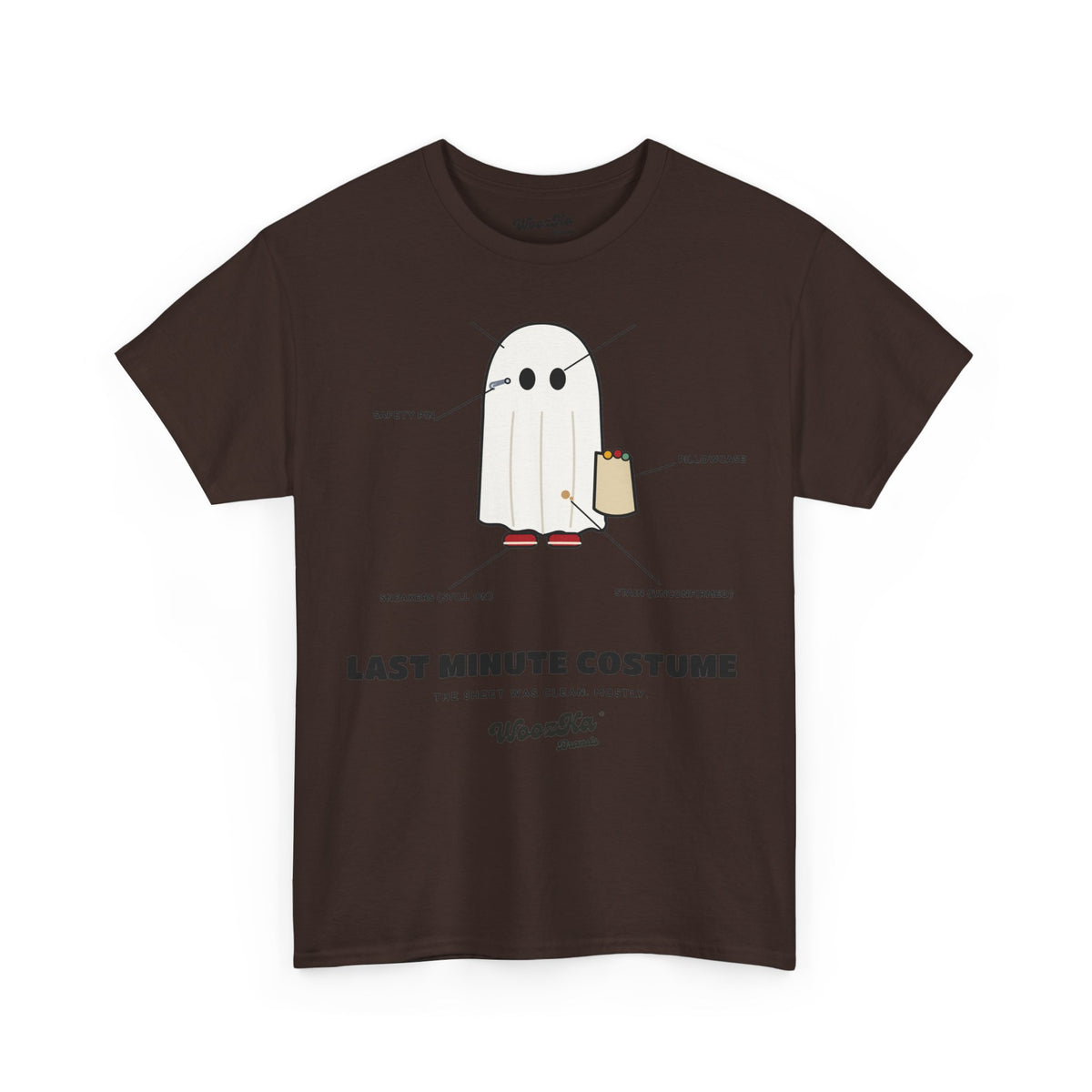 WoozKa Brands Lazy Halloween Costume T-Shirt, Funny Ghost Sheet Front Print