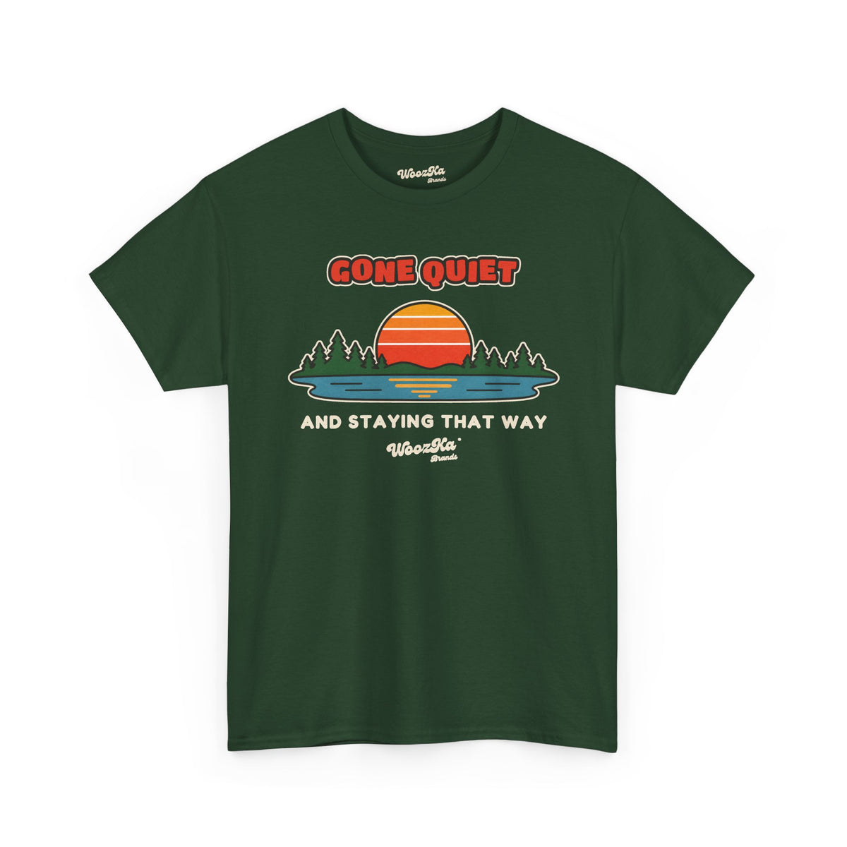 WoozKa Brands Retro Sunset Lake T-Shirt, Nature Outdoors Pine Front Print