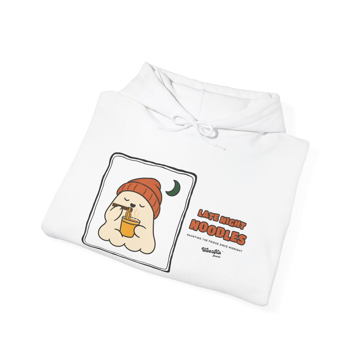 WoozKa Brands Late Night Noodles Ghost Hoodie, Wide Front Graphic