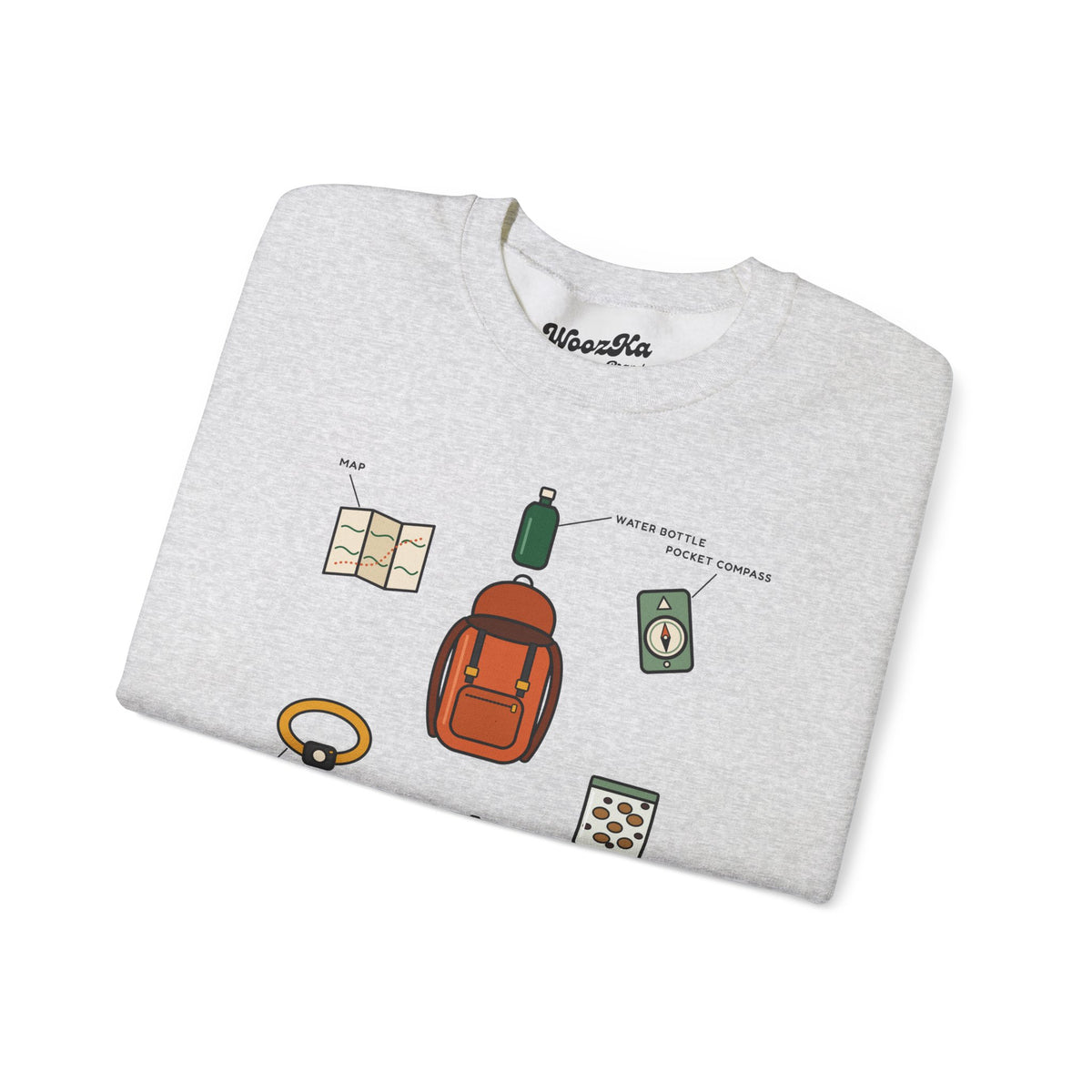 WoozKa Brands Hiking Sweatshirt, Backpacking Gear List Front Print
