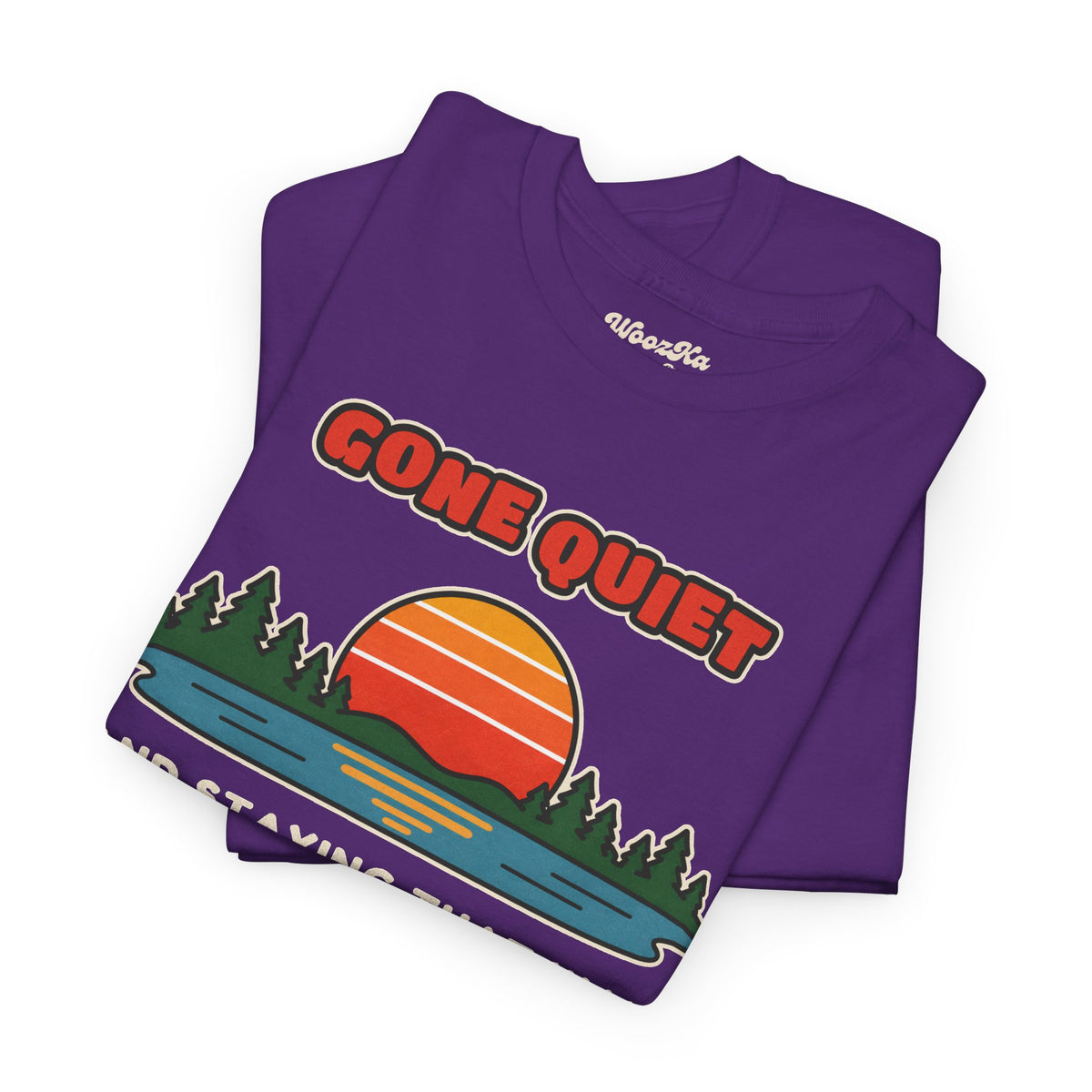 WoozKa Brands Retro Sunset Lake T-Shirt, Nature Outdoors Pine Front Print