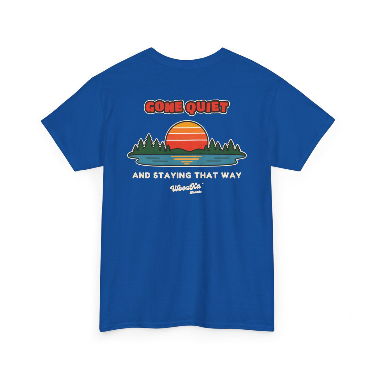 WoozKa Brands Retro Sunset Lake T-Shirt, Nature Outdoors Pine Back Print