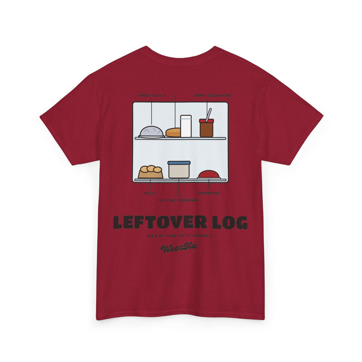 WoozKa Brands Funny Thanksgiving Leftovers T-Shirt, Turkey Pie Back Print