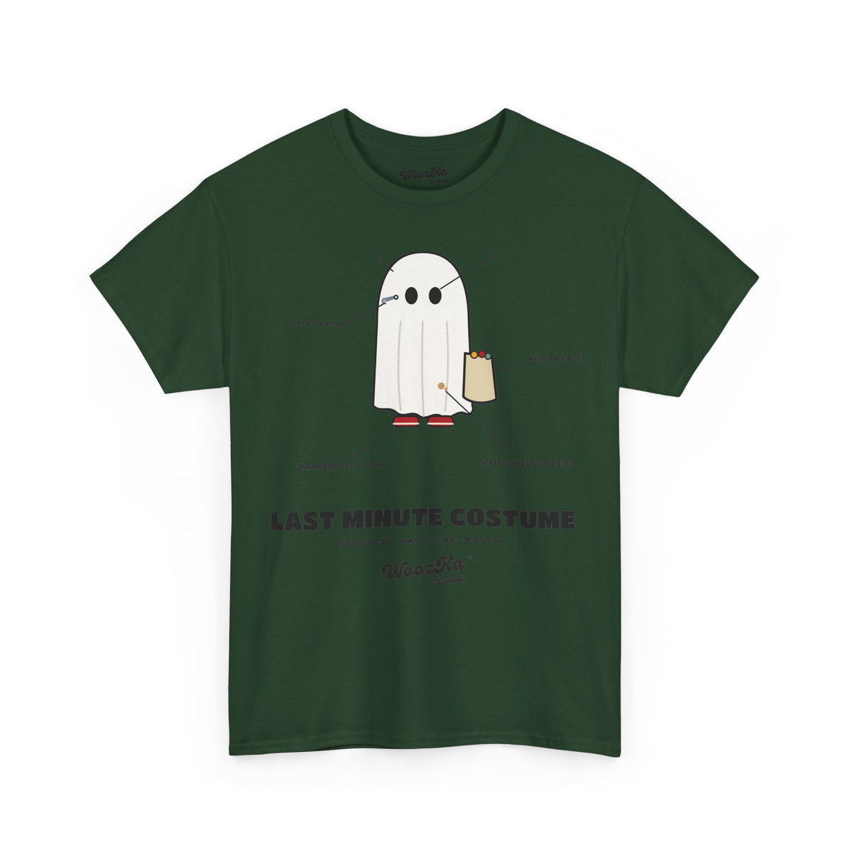 WoozKa Brands Lazy Halloween Costume T-Shirt, Funny Ghost Sheet Front Print