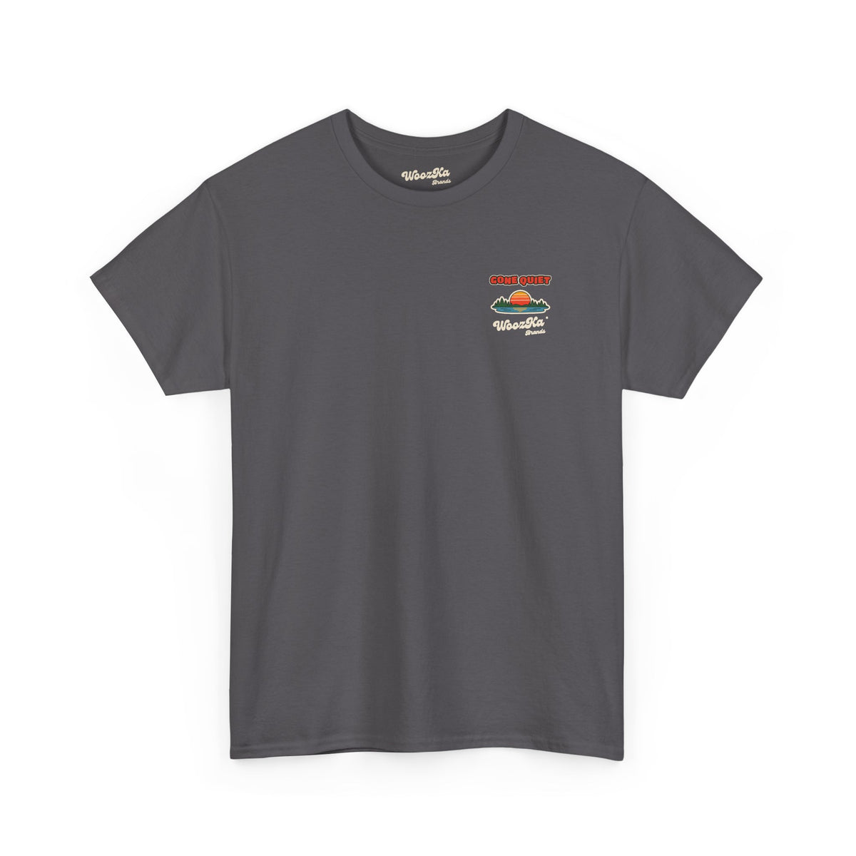 WoozKa Brands Retro Sunset Lake T-Shirt, Nature Outdoors Pine Back Print