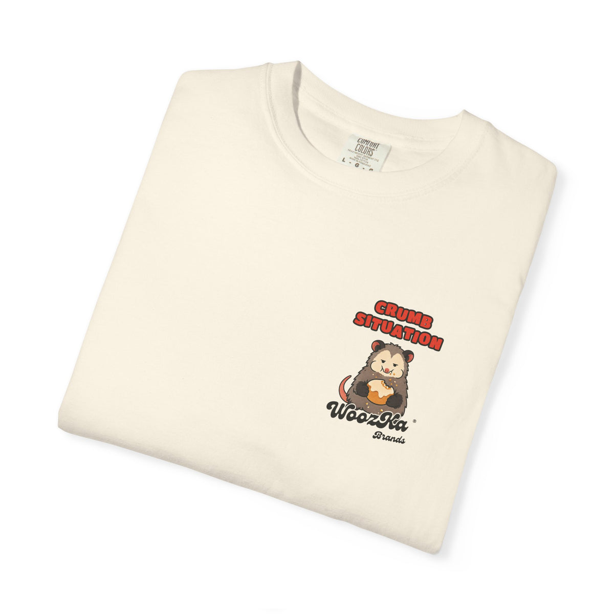 WoozKa Brands Crumb Situation Opossum Garment-Dyed T-Shirt, Two-Sided