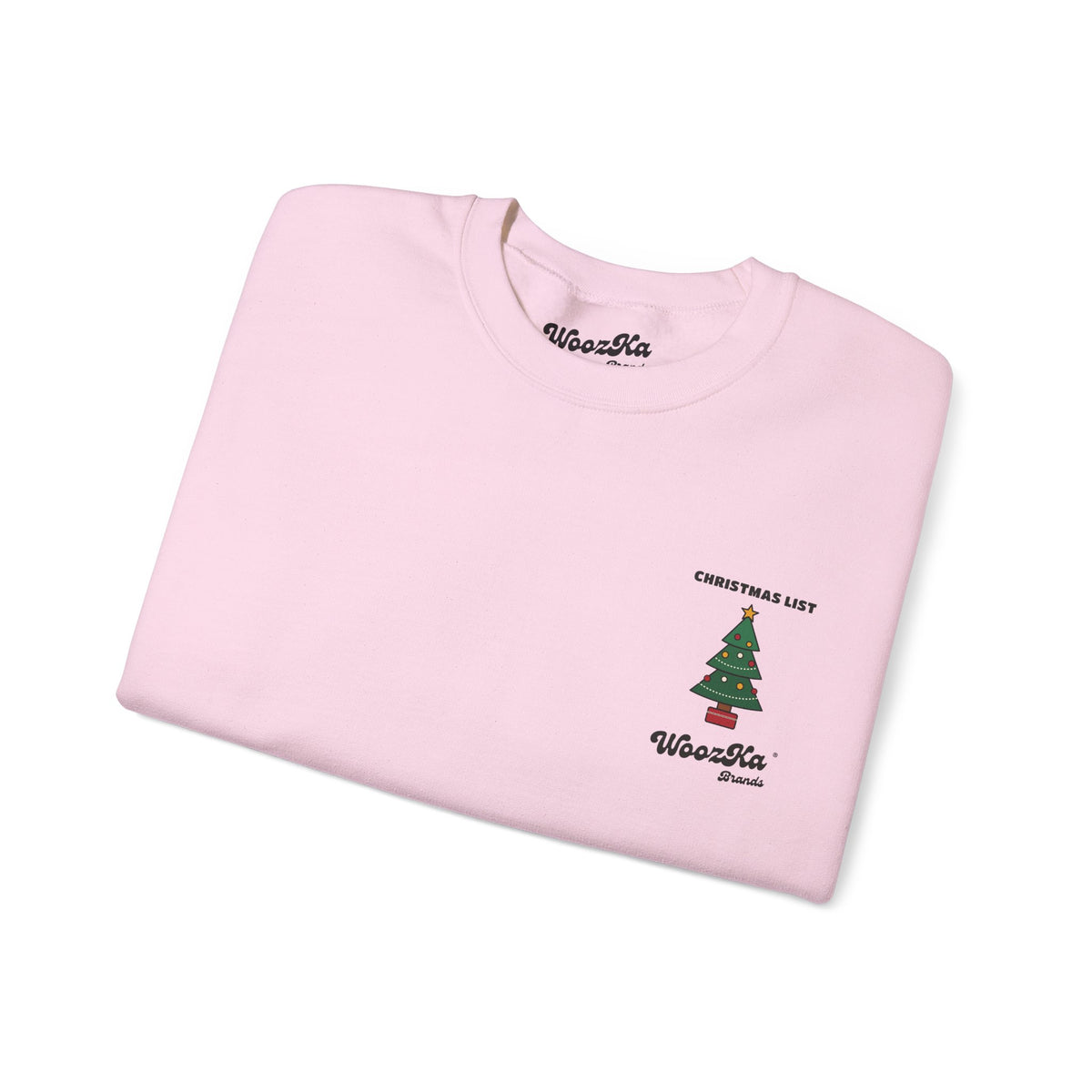WoozKa Brands Cute Christmas Tree Sweatshirt, Holiday List Back Print