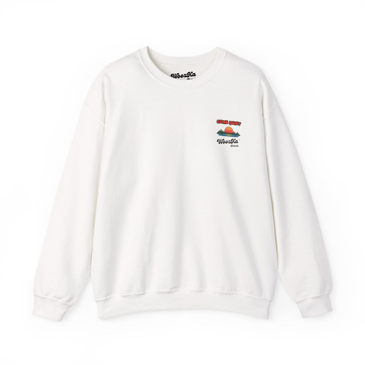 WoozKa Brands Retro Sunset Lake Sweatshirt, Nature Outdoors Pine Back Print