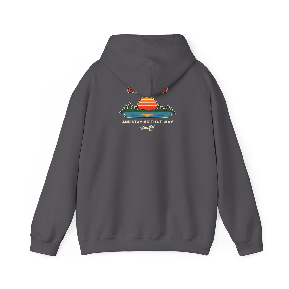 WoozKa Brands Retro Sunset Lake Hoodie, Nature Outdoors Pine Back Print