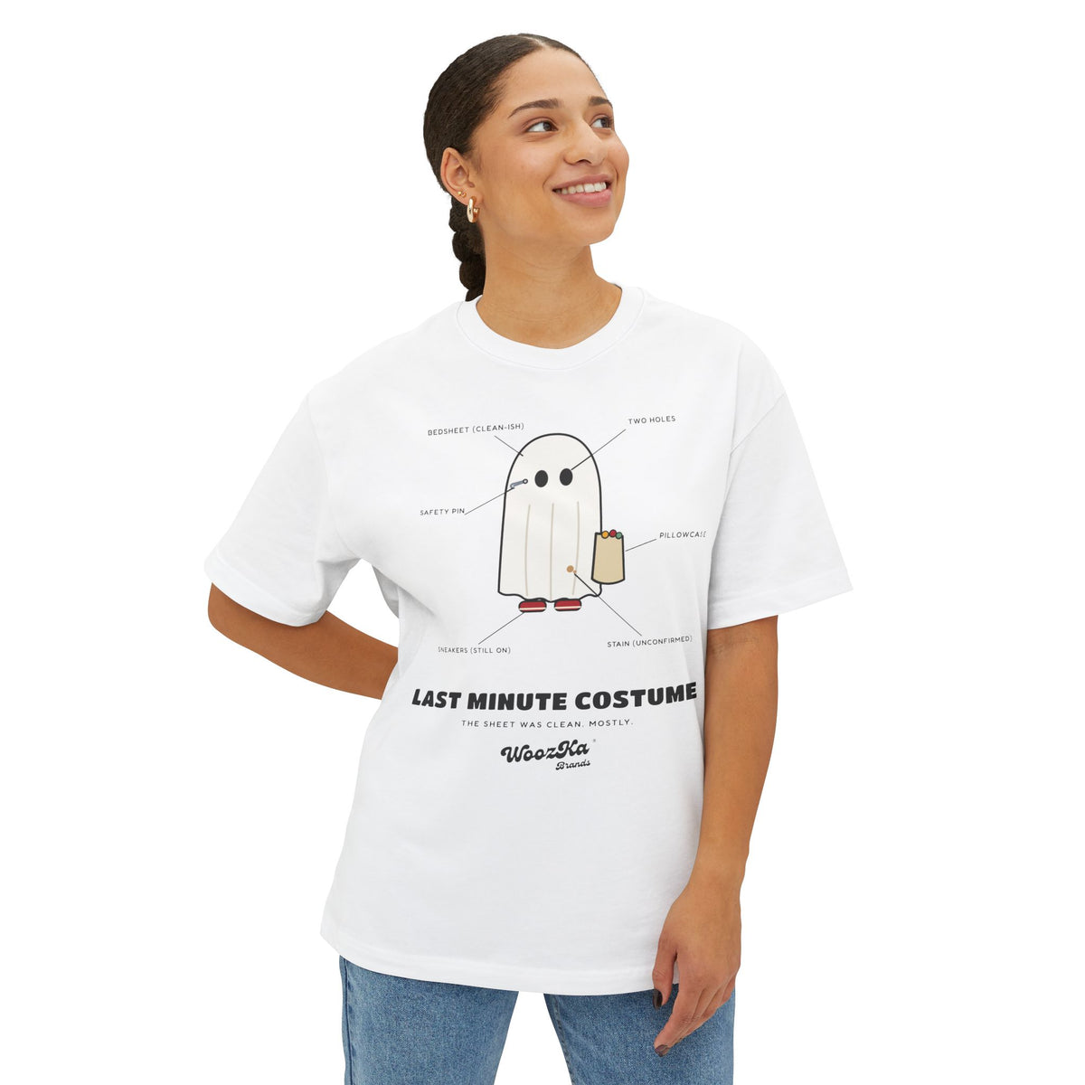 WoozKa Brands Lazy Halloween Costume Oversized Tee, Funny Ghost Front Print