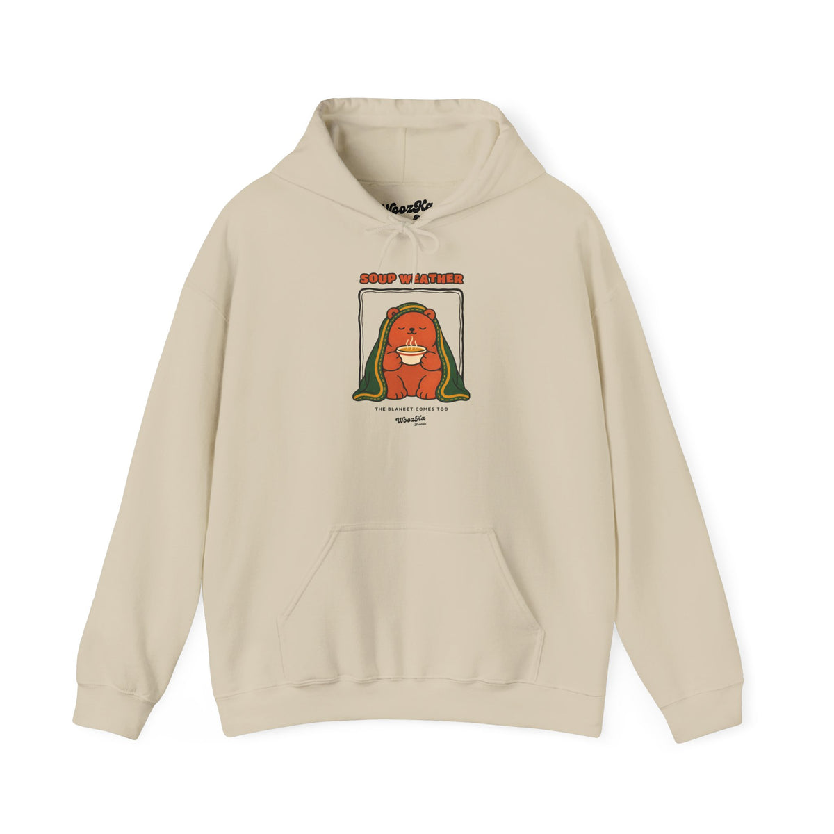 WoozKa Brands Soup Weather Bear Hoodie, Front Graphic