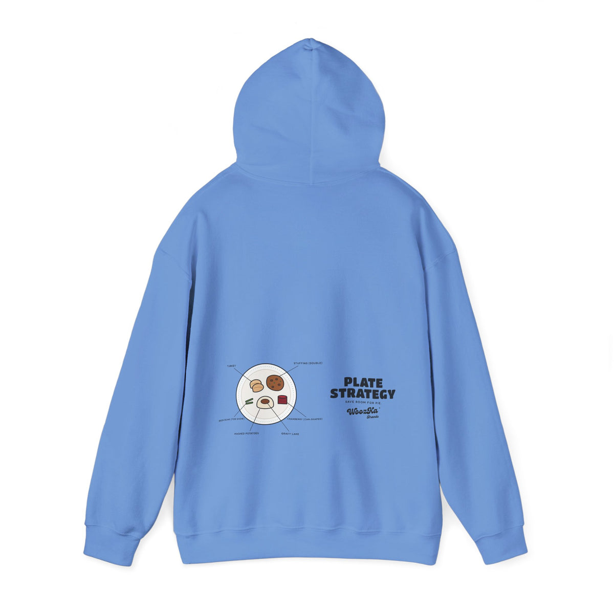 WoozKa Brands Funny Thanksgiving Hoodie, Turkey Dinner Wide Back Print