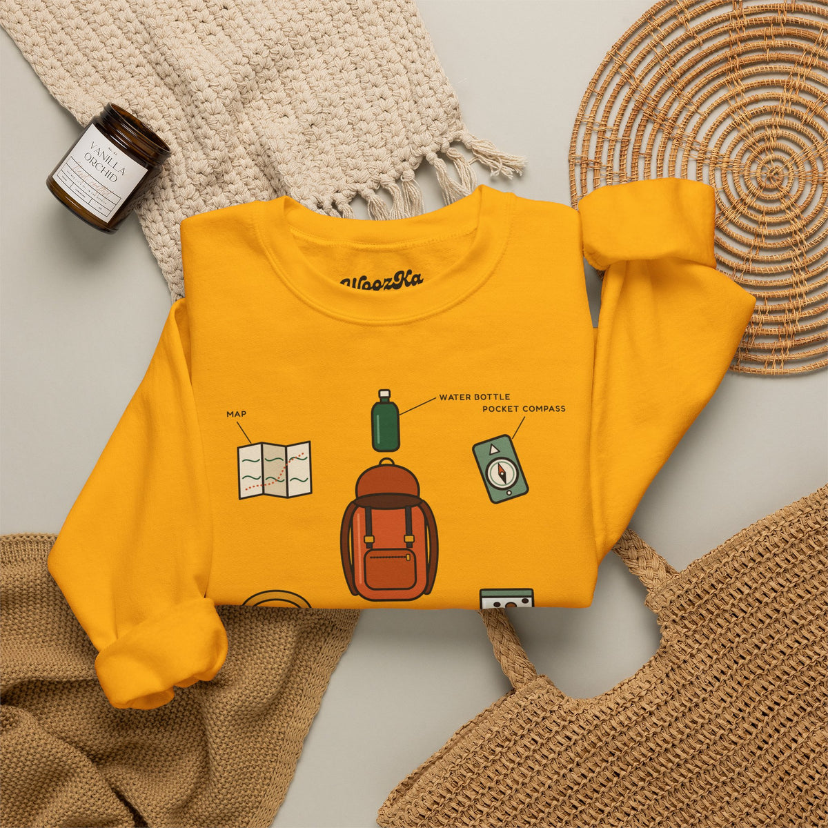 WoozKa Brands Hiking Sweatshirt, Backpacking Gear List Front Print