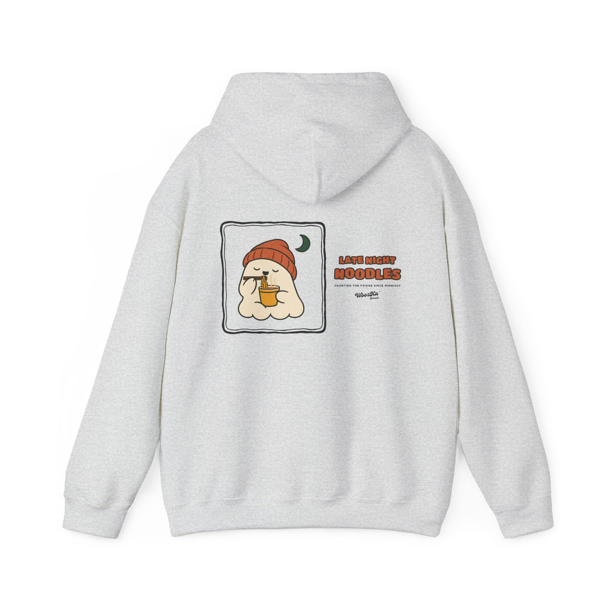 WoozKa Brands Late Night Noodles Ghost Hoodie, Wide Back Graphic