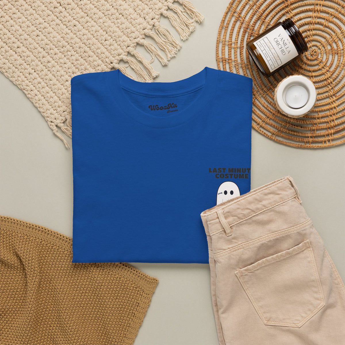 WoozKa Brands Lazy Halloween Costume T-Shirt, Funny Ghost Sheet Back Print